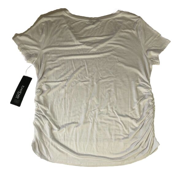 Bebe Sport White With Pink Rhinestones Ruched Tee  Size Medium NWT - Picture 2 of 12